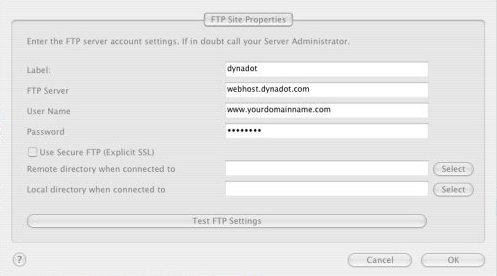 ClassicFTP site properties navigation