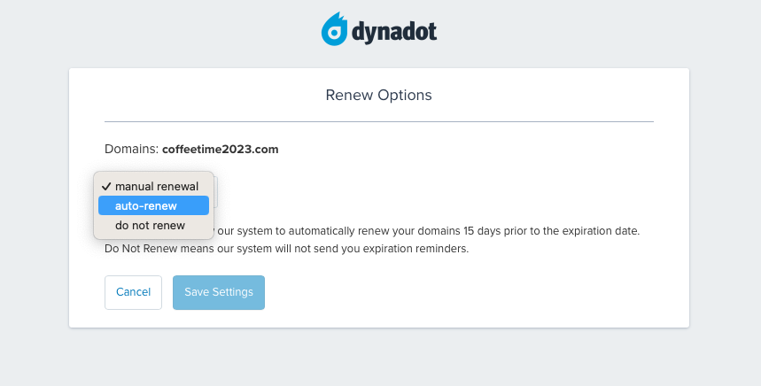 auto-renew option with Dynadot