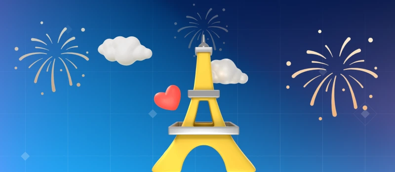 Eiffel Tower with fireworks and a heart—symbolizing French trust and local presence for .fr domain names.