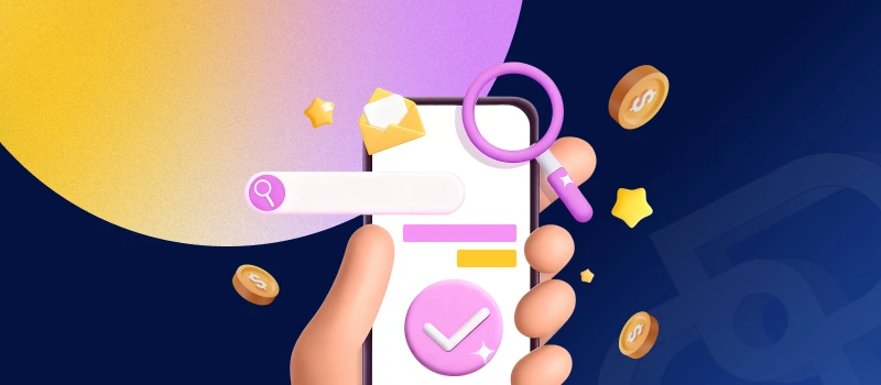 Dynadot brokerage services on mobile—domain search, verified offer, and payment icons for secure acquisitions.