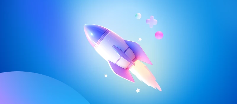 Rocket launching into the sky representing business growth powered by creative domain name ideas.