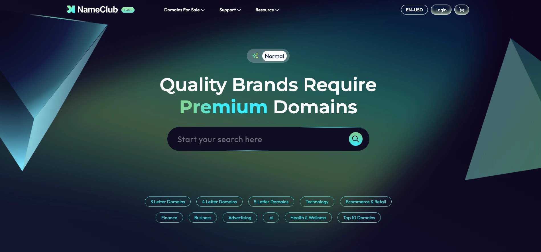Dynadot recap 2025 screenshot of the NameClub homepage featuring the headline “Quality Brands Require Premium Domains,” a domain search bar, and category filter buttons.