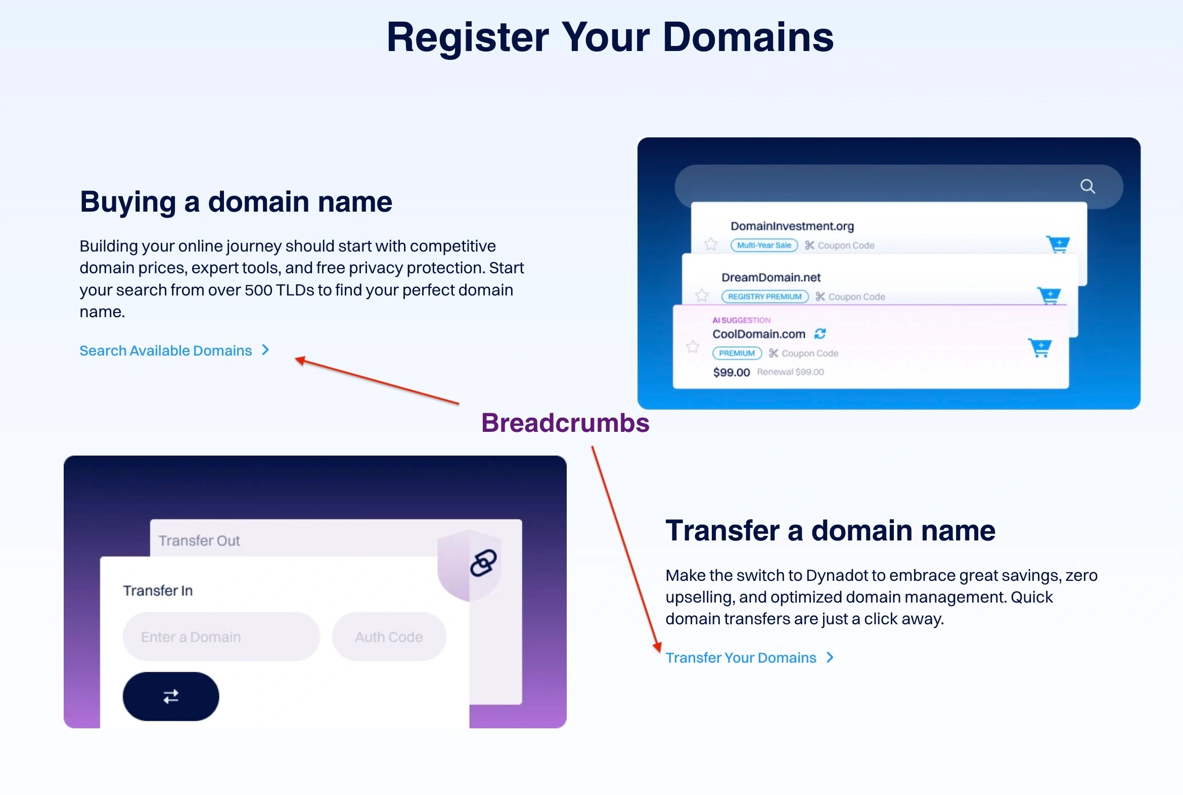 dynadot page for registering domains