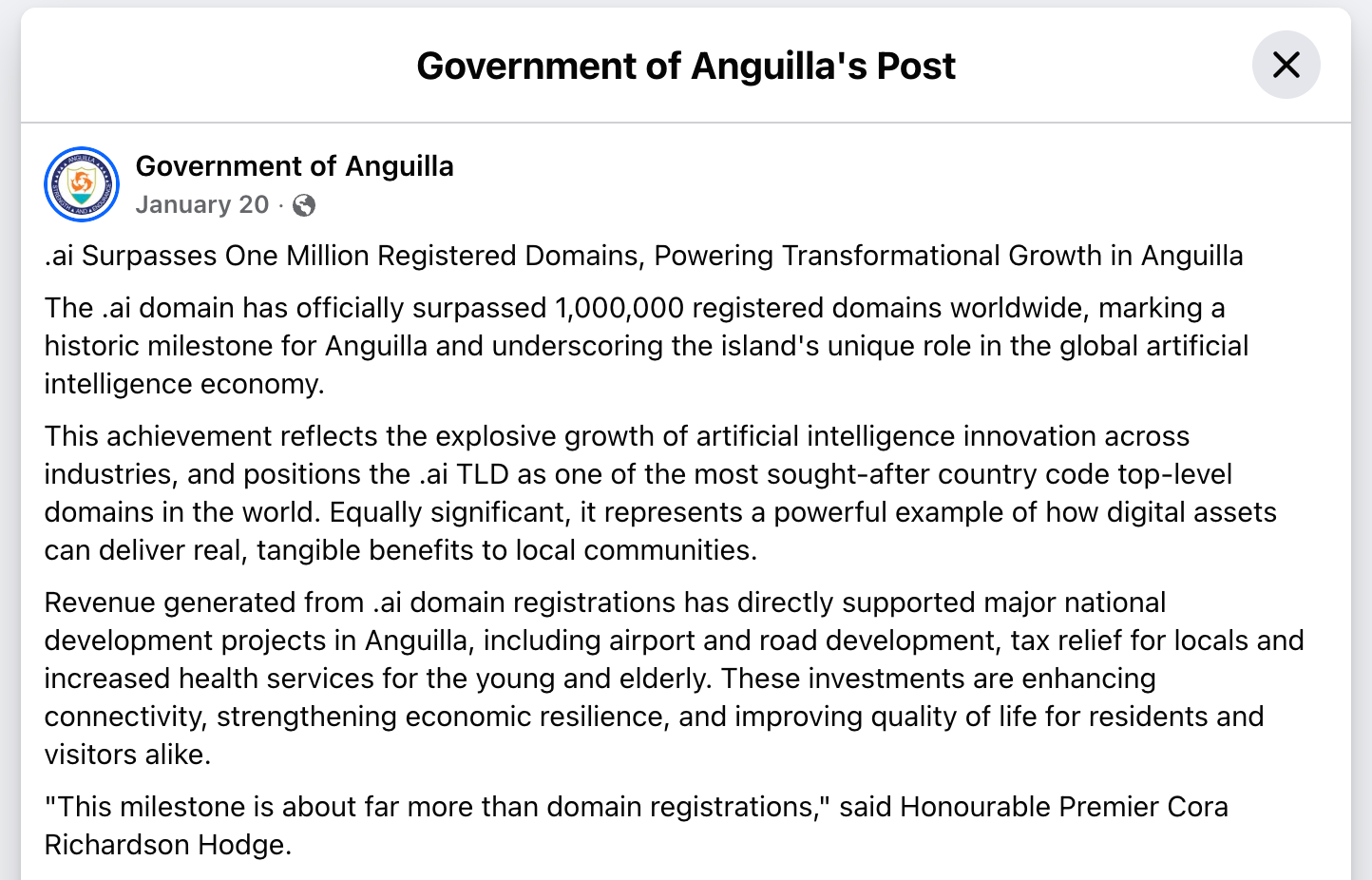 government of anguilla post on facebook
