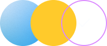 blue and yellow circles merging into circle with a checkmark