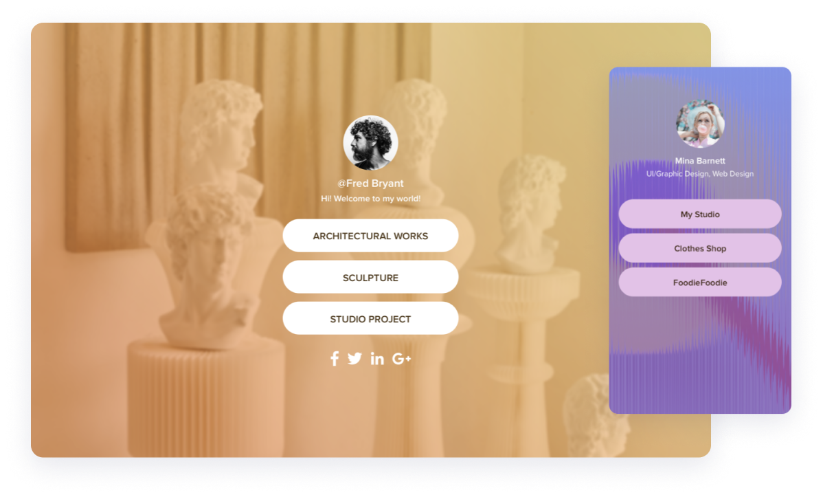 link universe website template being used to link to the website creators various websites and social media pages and the mobile version