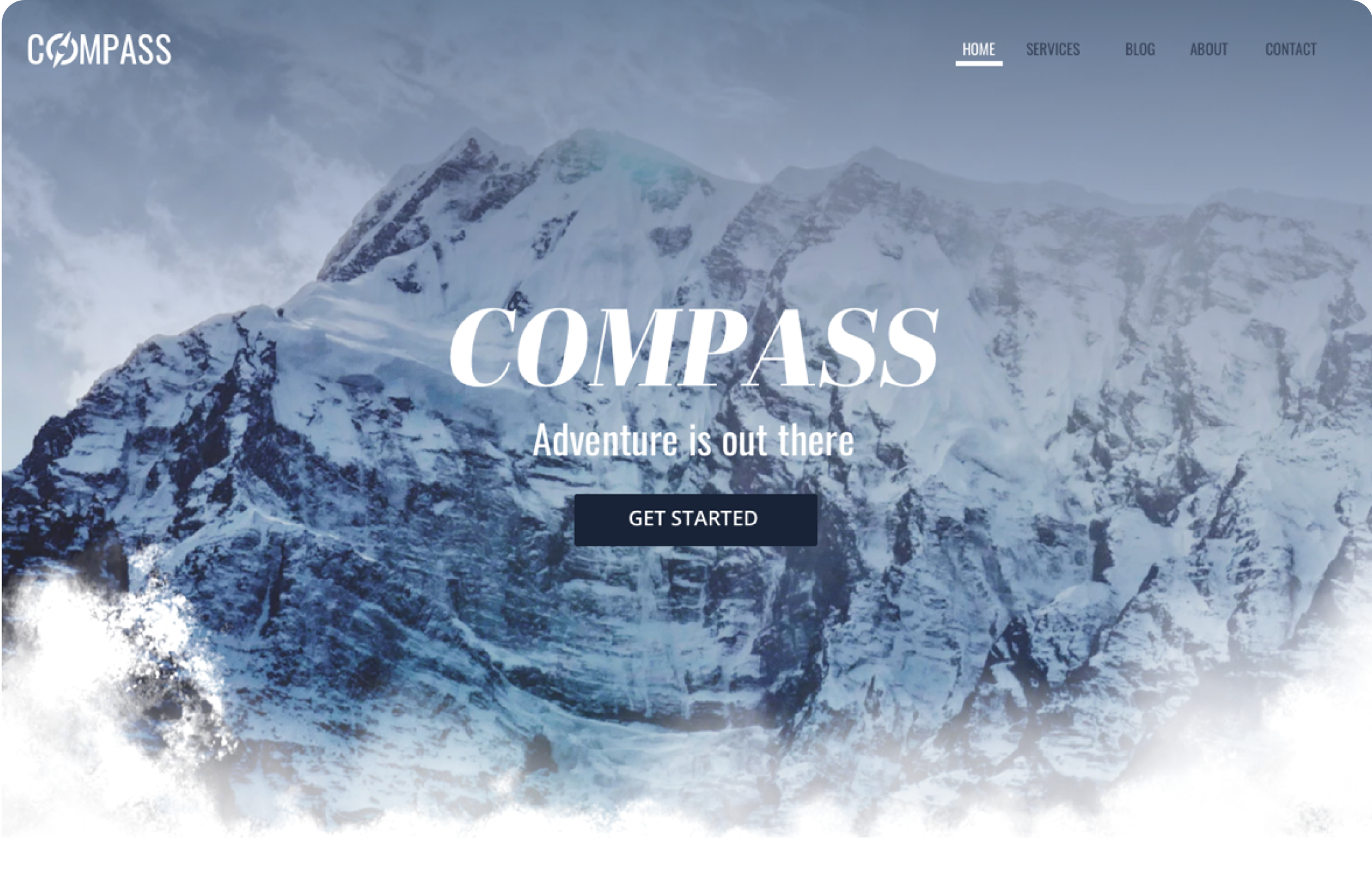 website template using beautiful mountain range header image with a clean minimal design
