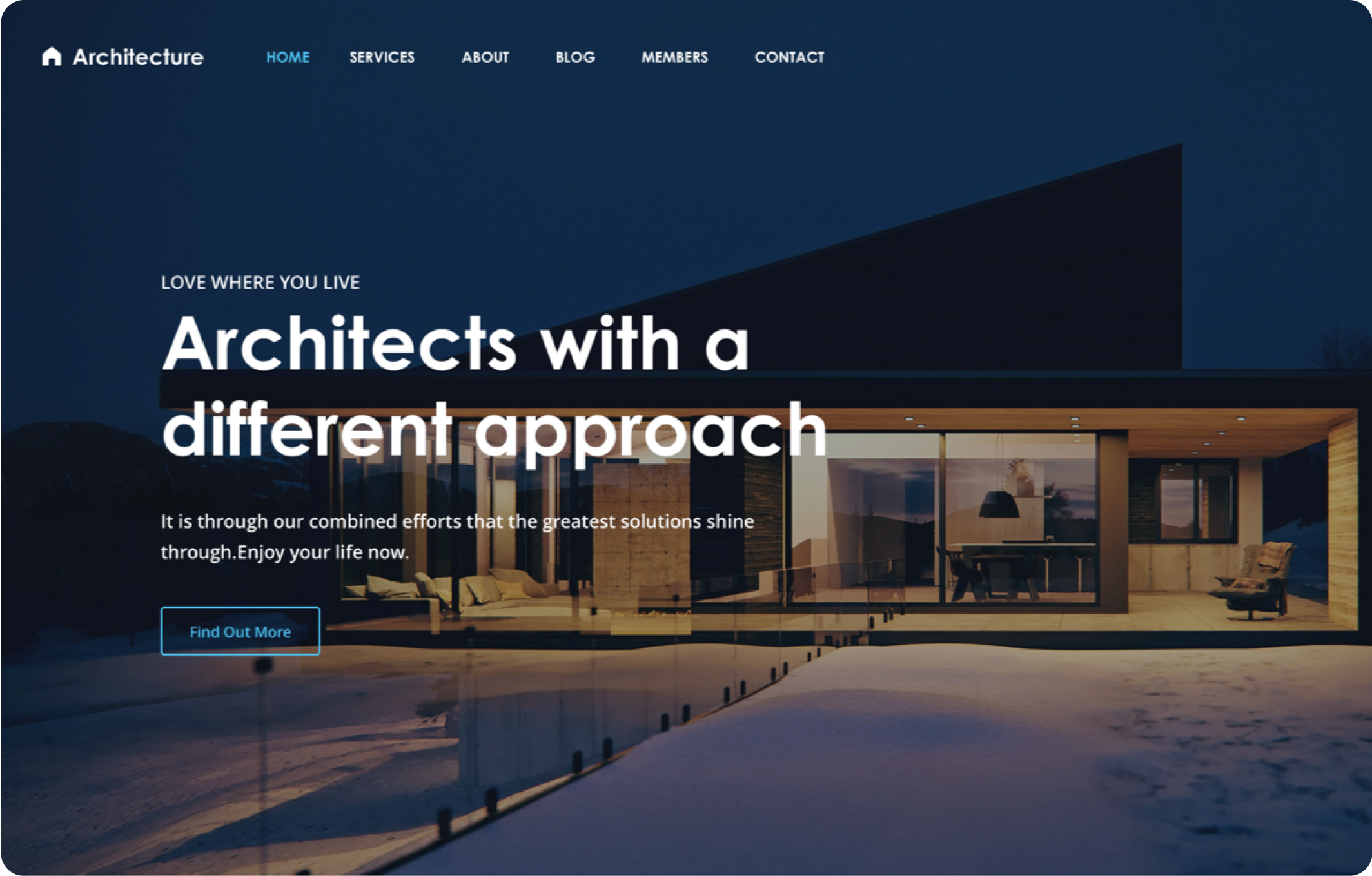 website template used by architects displaying a modern house design on a stylish and sleek website layout