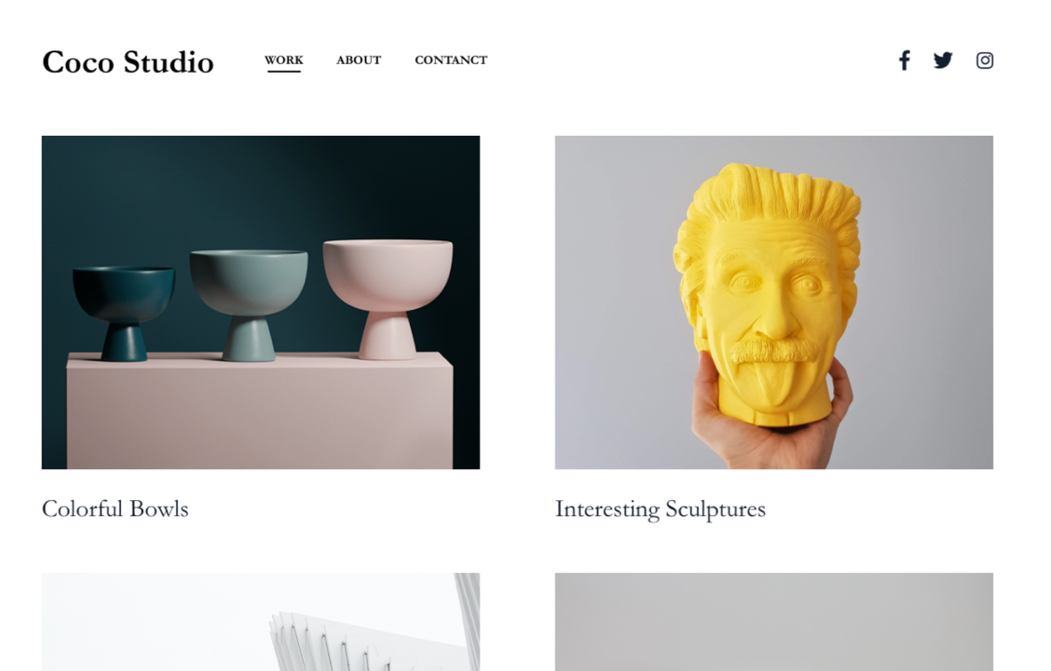 website template showing an art studio highlighting their bowl and sculpture art pieces